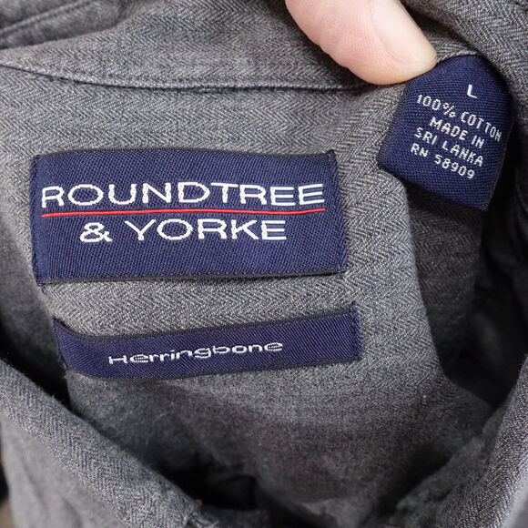 ROUNDTREE & YORKE HERRINGBONE GREY LONG SLEEVE BUTTON DOWN SHIRT MENS SIZE LR - Picture 5 of 6